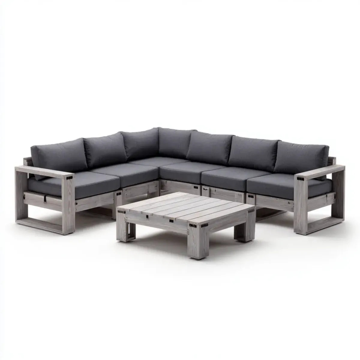 Salon de jardin d'angle 5 pièces gris anthracite en acacia massif 260 x 260 x 70 cm