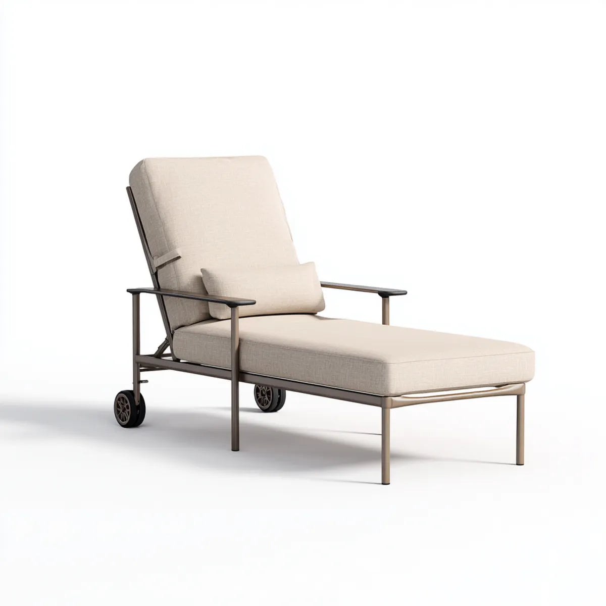 Bain de soleil à roulettes beige 200 x 70 cm en aluminium avec coussin rectangulaire