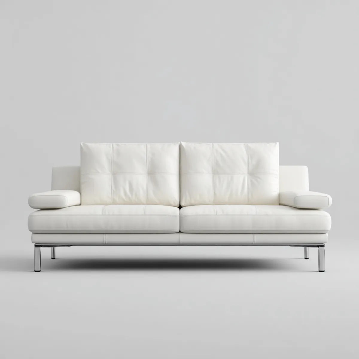 Canapé 2 places blanc en cuir synthétique PU avec pieds en acier chromé 180 x 88 x 82 cm