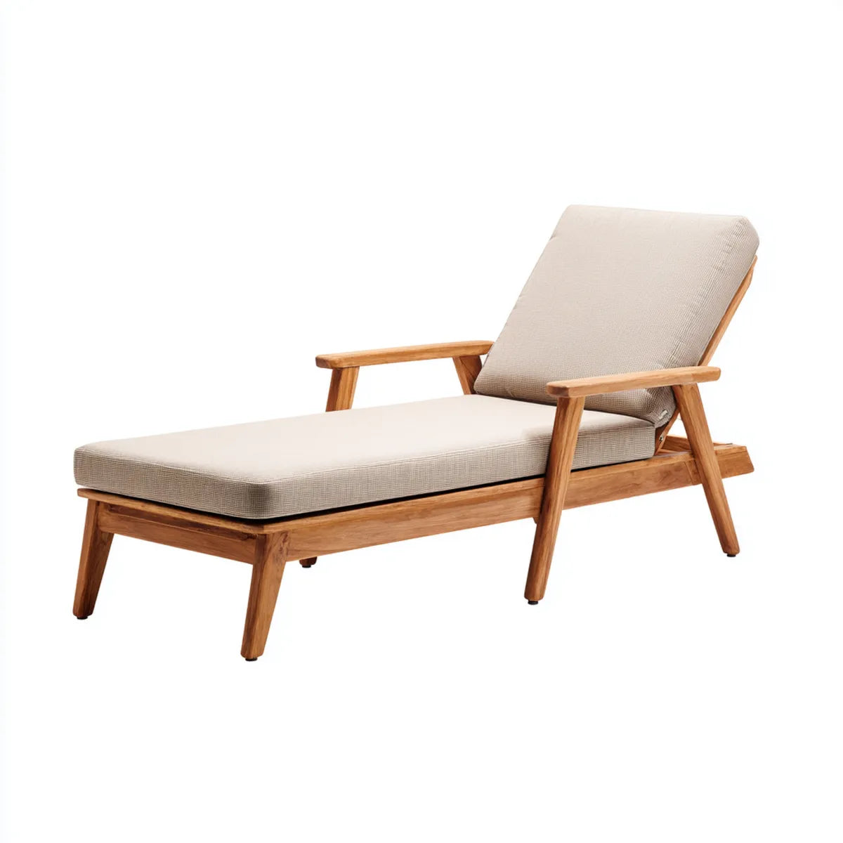 Bain de soleil inclinable beige et marron en acacia massif avec coussins en polyester 195 x 70 x 88 cm