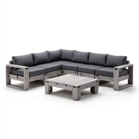Salon de jardin d'angle 5 pièces gris anthracite en acacia massif 260 x 260 x 70 cm
