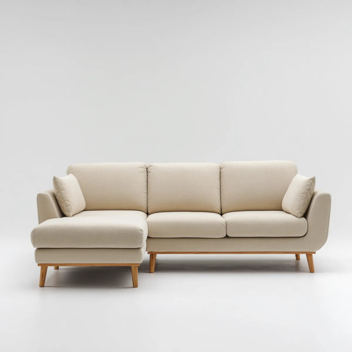 Canapé d'angle gauche 3 places beige en polyester avec méridienne forme L 250 x 155 x 86 cm