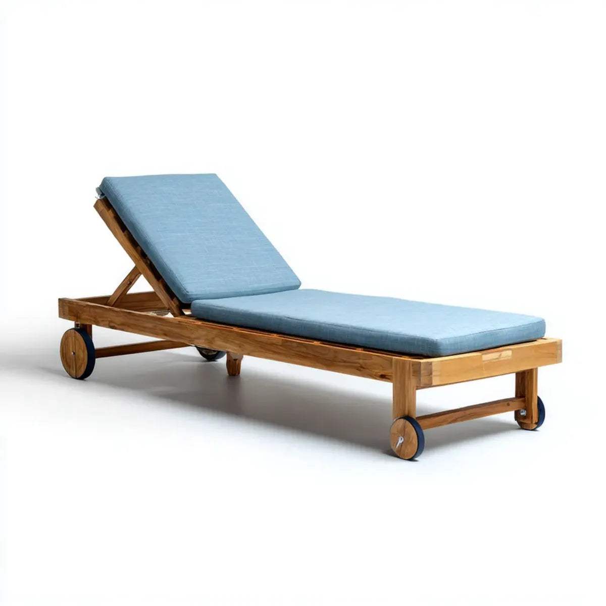 Bain de soleil à roulettes bleu en bois massif 200 x 65 cm avec dossier réglable
