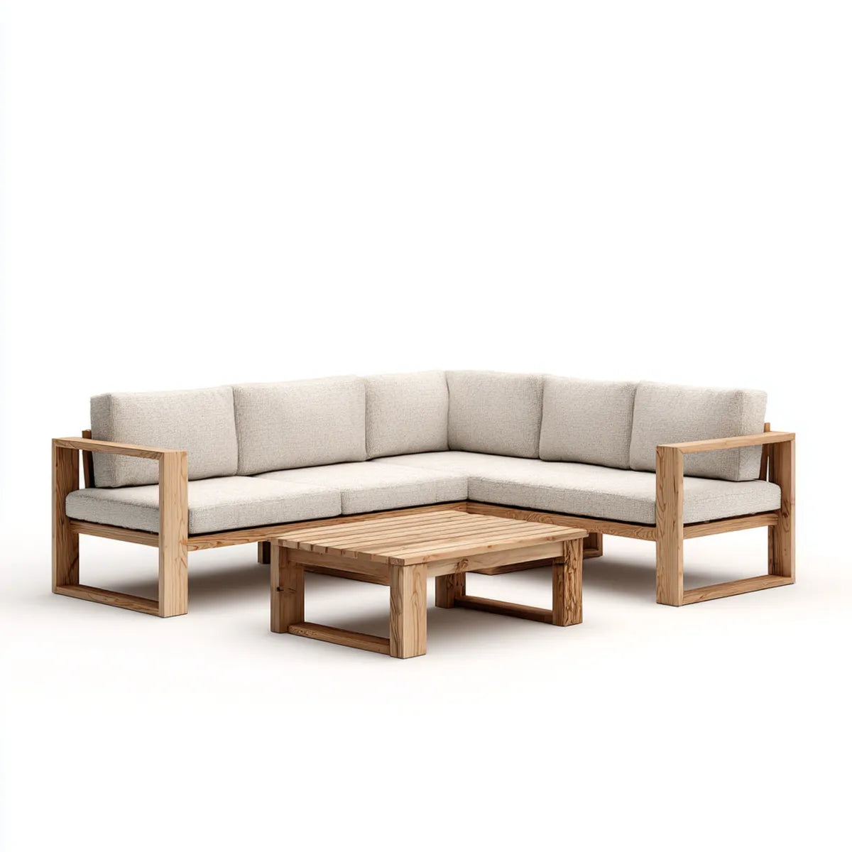 Salon de jardin d'angle 3 pièces beige en acacia massif 250 x 180 x 78 cm