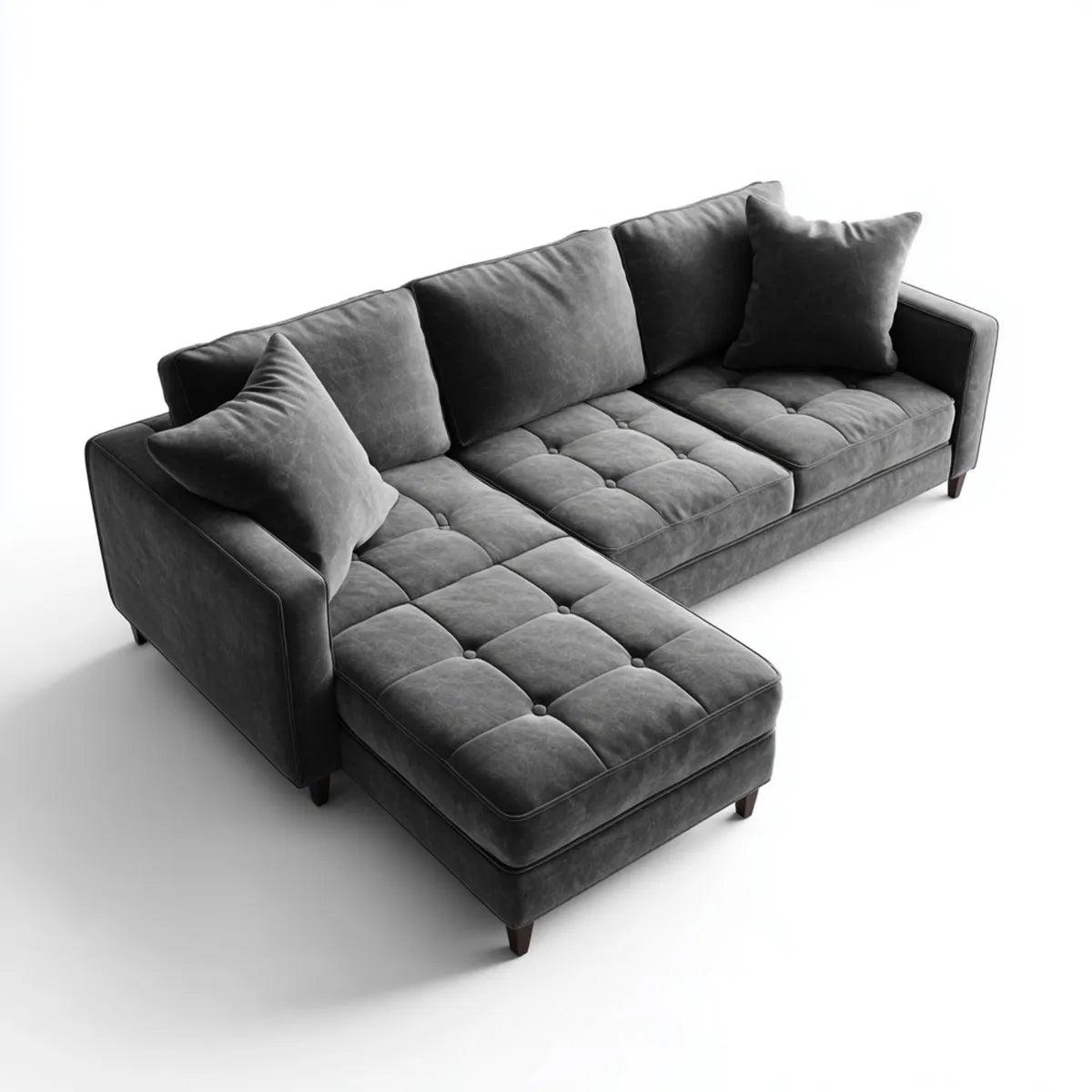 Canapé d'angle 3 places gris anthracite en velours polyester forme L 260 x 160 x 86 cm