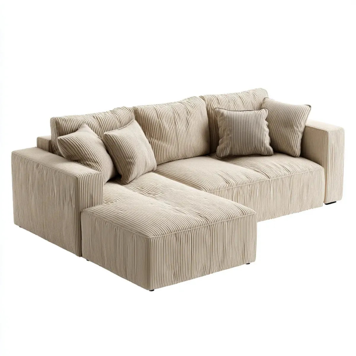 Canapé d'angle gauche 3 places beige en velours côtelé polyester 250 x 160 x 85 cm