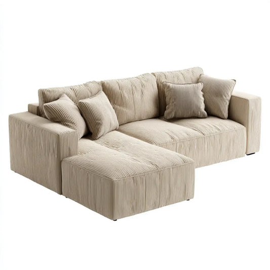 Canapé d'angle gauche 3 places beige en velours côtelé polyester 250 x 160 x 85 cm