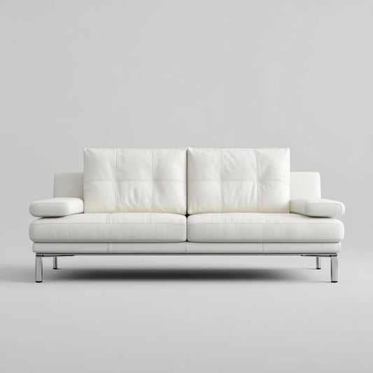 Canapé 2 places blanc en cuir synthétique PU avec pieds en acier chromé 180 x 88 x 82 cm