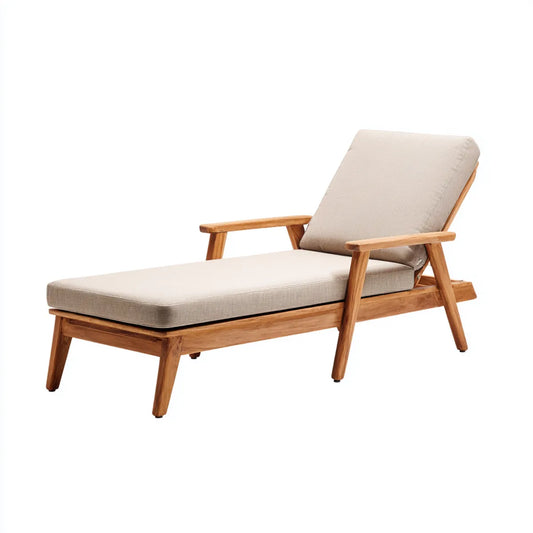 Bain de soleil inclinable beige et marron en acacia massif avec coussins en polyester 195 x 70 x 88 cm