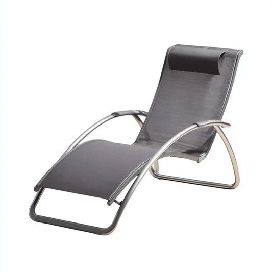 Bain de soleil inclinable gris en acier et textilène avec appui-tête 178 x 61 x 80 cm