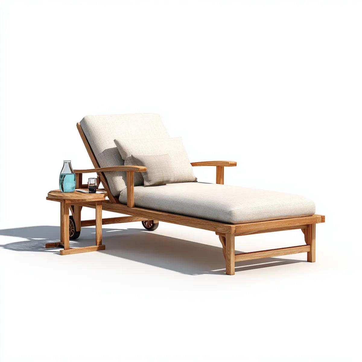 Chaise longue de jardin avec table d'appoint beige et marron en bois d'acacia 200 x 70 x 88 cm