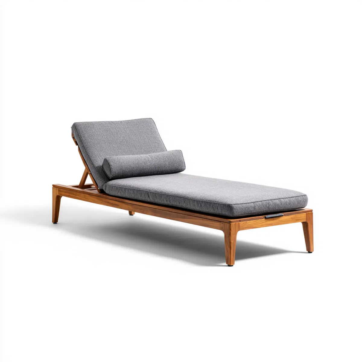 Bain de soleil inclinable gris en teck massif avec coussin 200 x 75 x 80 cm