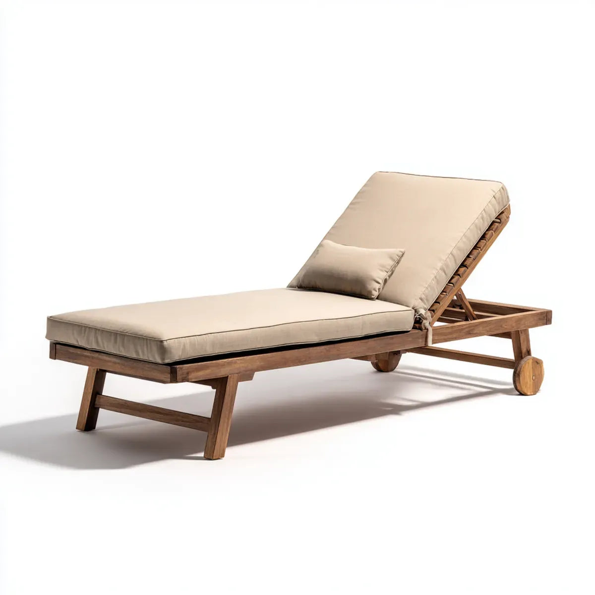 Bain de soleil réglable beige en bois massif d'acacia rectangulaire 200 x 70 x 35 cm