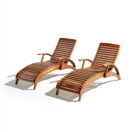 Lot de 2 bains de soleil inclinables marron en bois d'acacia massif 195 x 60 x 65 cm